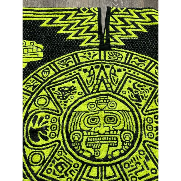 Vintage Mexican Mayan Calendar Aztec Reversible Blanket Serape Tijuana Poncho - Picture 4 of 11
